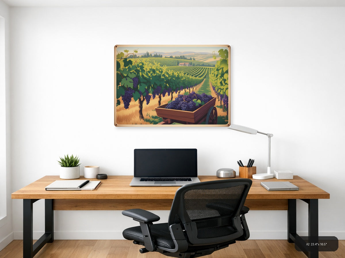 Vintage Tuscan Vineyard Harvest Landscape Wall Art — A2 / Office