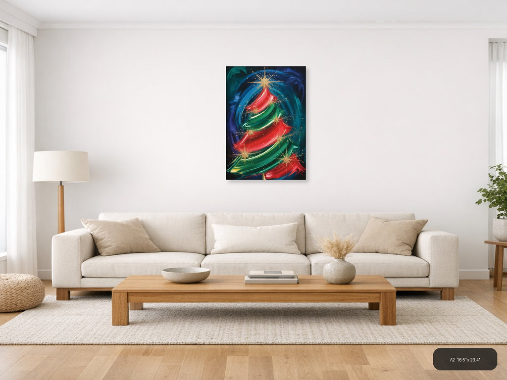 Abstract Christmas Tree Gold Sparkle Wall Art — A2 / Living Room