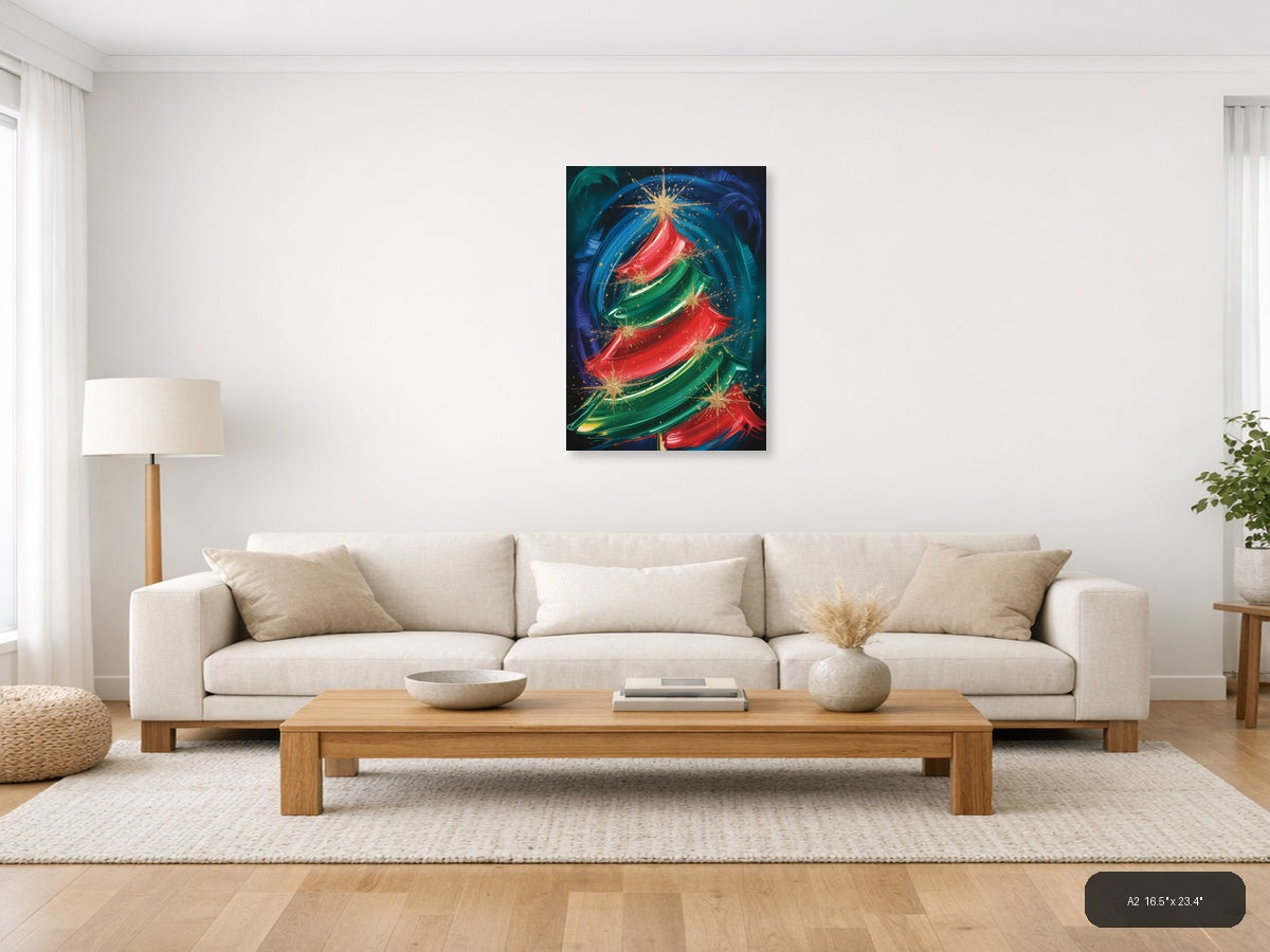 Abstract Christmas Tree Gold Sparkle Wall Art — A2 / Living Room