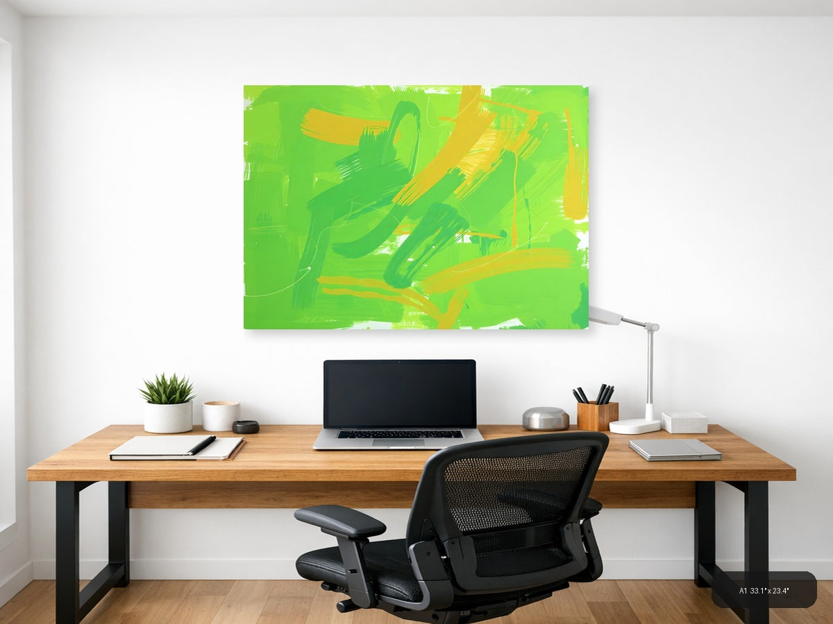 Green and Yellow Abstract Brushstrokes Wall Art — A1 / Office