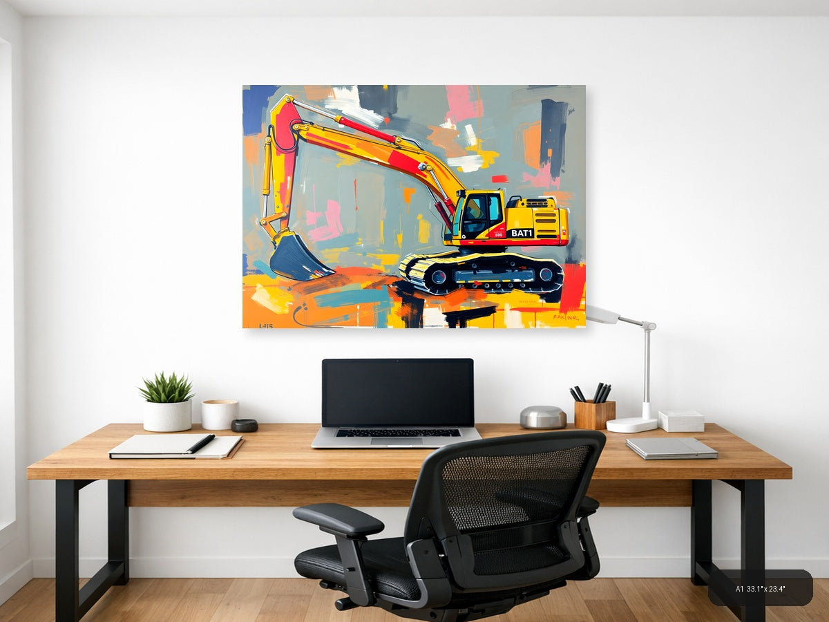 Yellow Excavator Abstract Construction Wall Art — A1 / Office