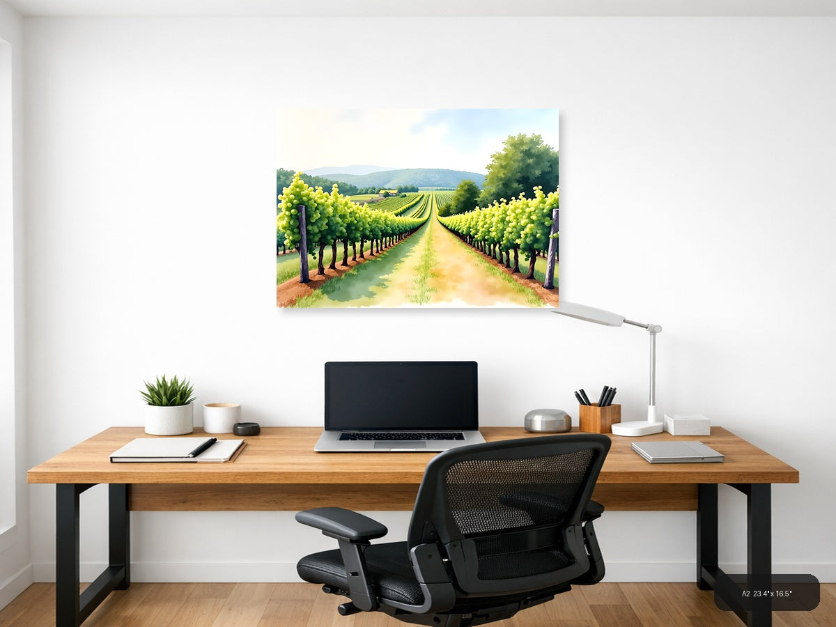 Vineyard Path Watercolor Landscape Wall Art — A2 / Office