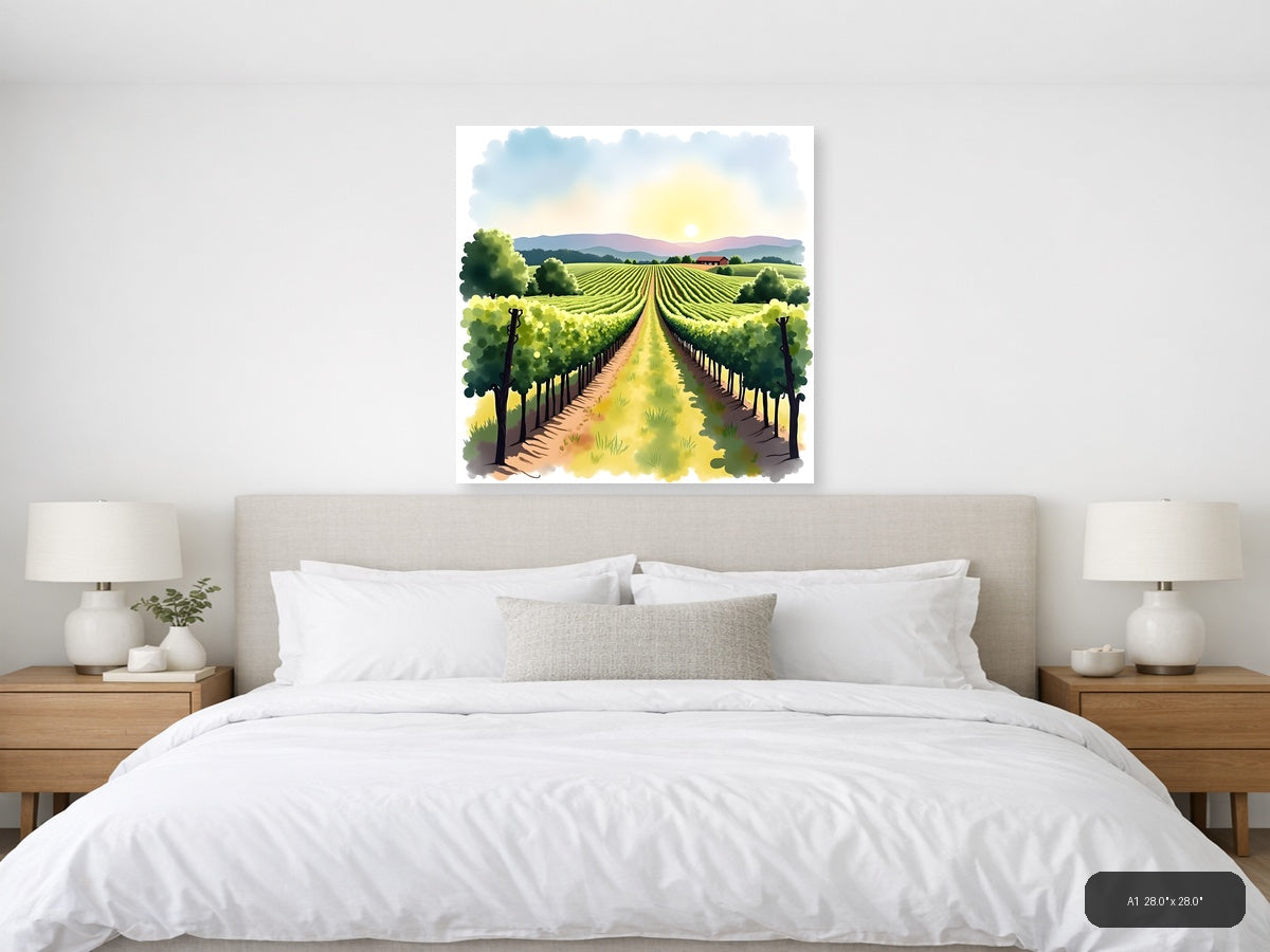 Vineyard Landscape Watercolor Wall Art — A1 / Bedroom
