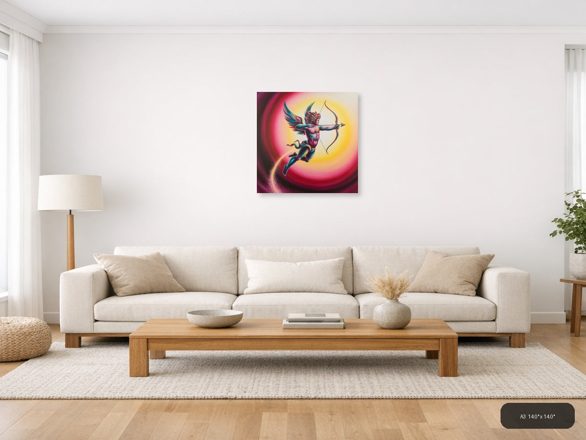 Colorful Cupid Angel with Bow Abstract Wall Art — A3 / Living Room
