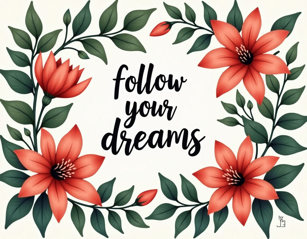 Follow Your Dreams Floral Botanical Red Flowers Wall Art