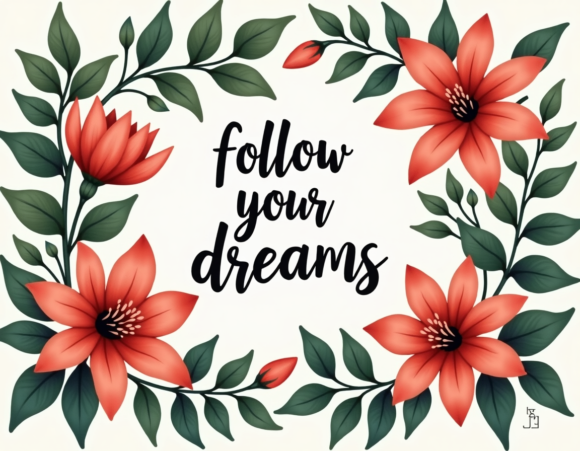 Follow Your Dreams Floral Botanical Red Flowers Wall Art
