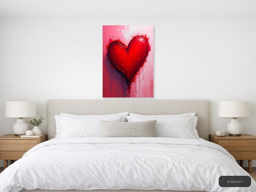 Abstract Red Heart with Dripping Paint Wall Art — A1 / Bedroom