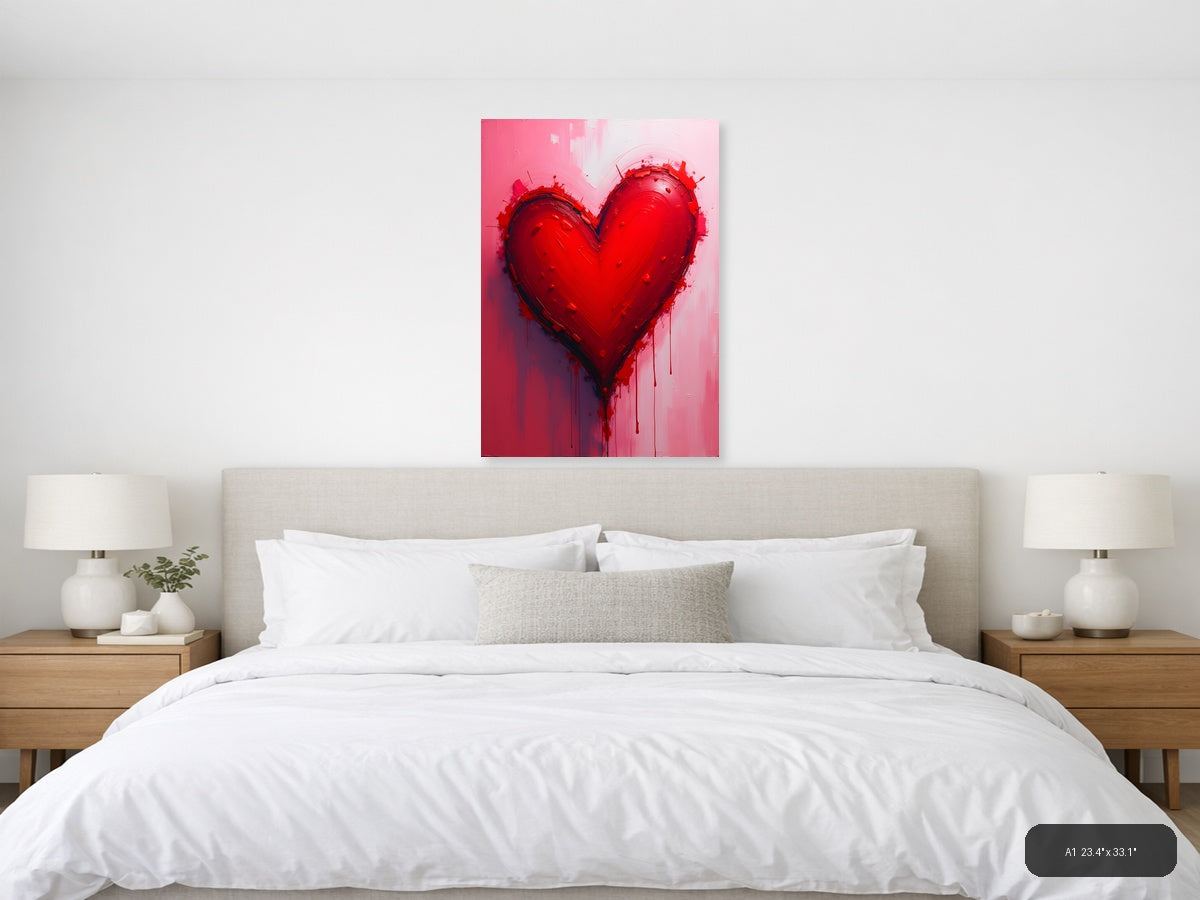 Abstract Red Heart with Dripping Paint Wall Art — A1 / Bedroom