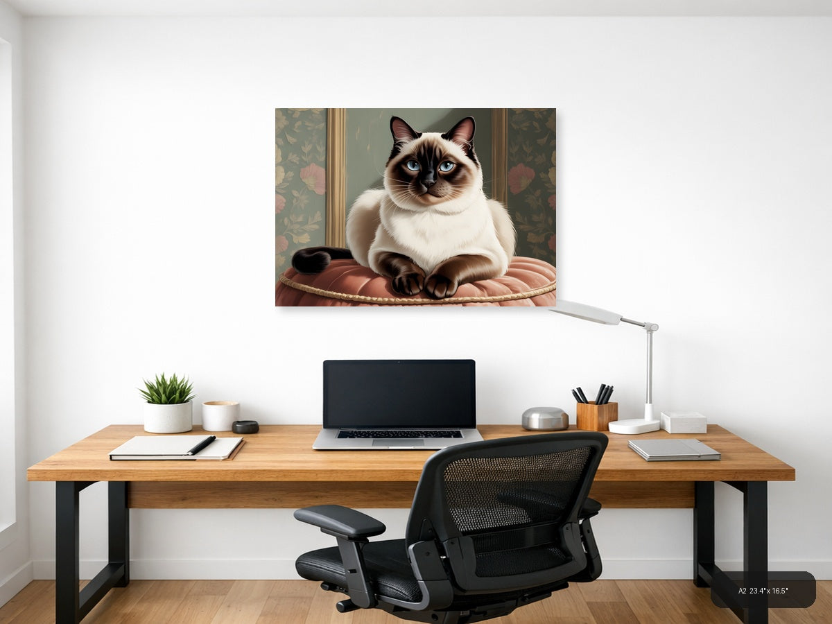 Siamese Cat Portrait Vintage Style Wall Art — A2 / Office