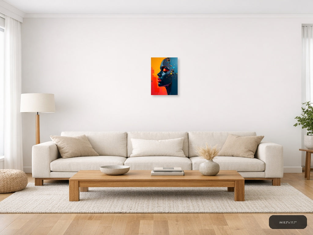 Colorful Abstract Portrait with Dispersing Particles Wall Art — A4 / Living Room