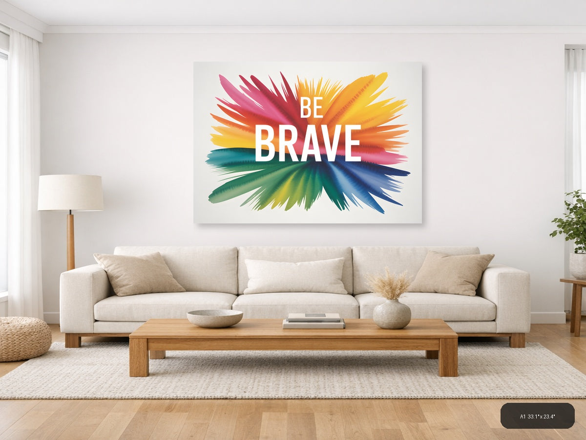 Be Brave Watercolor Inspirational Quote Wall Art — A1 / Living Room