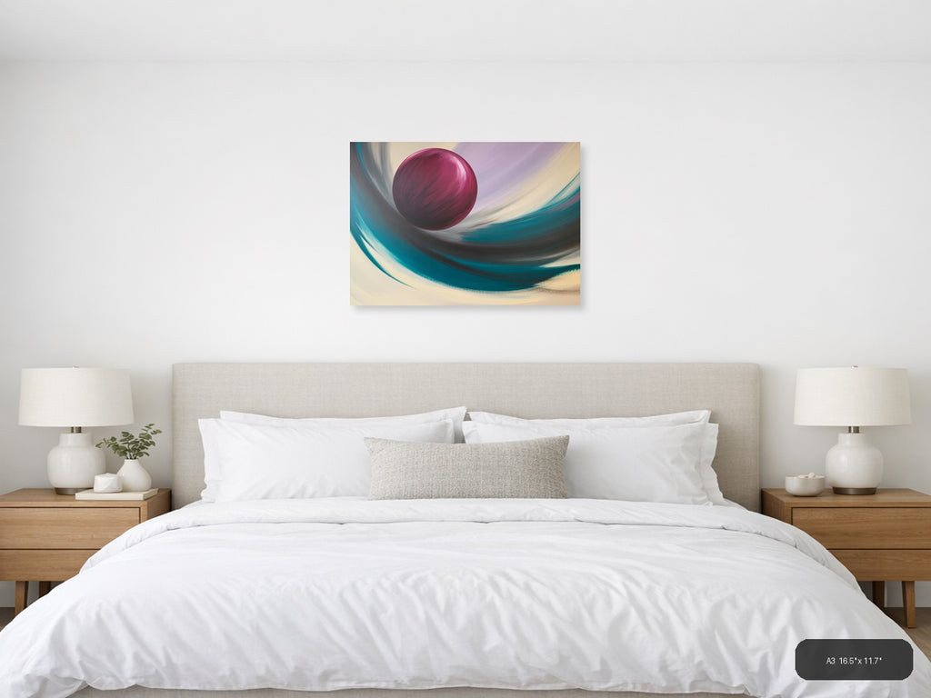 Magenta Sphere Abstract Swirl Landscape Wall Art — A3 / Bedroom