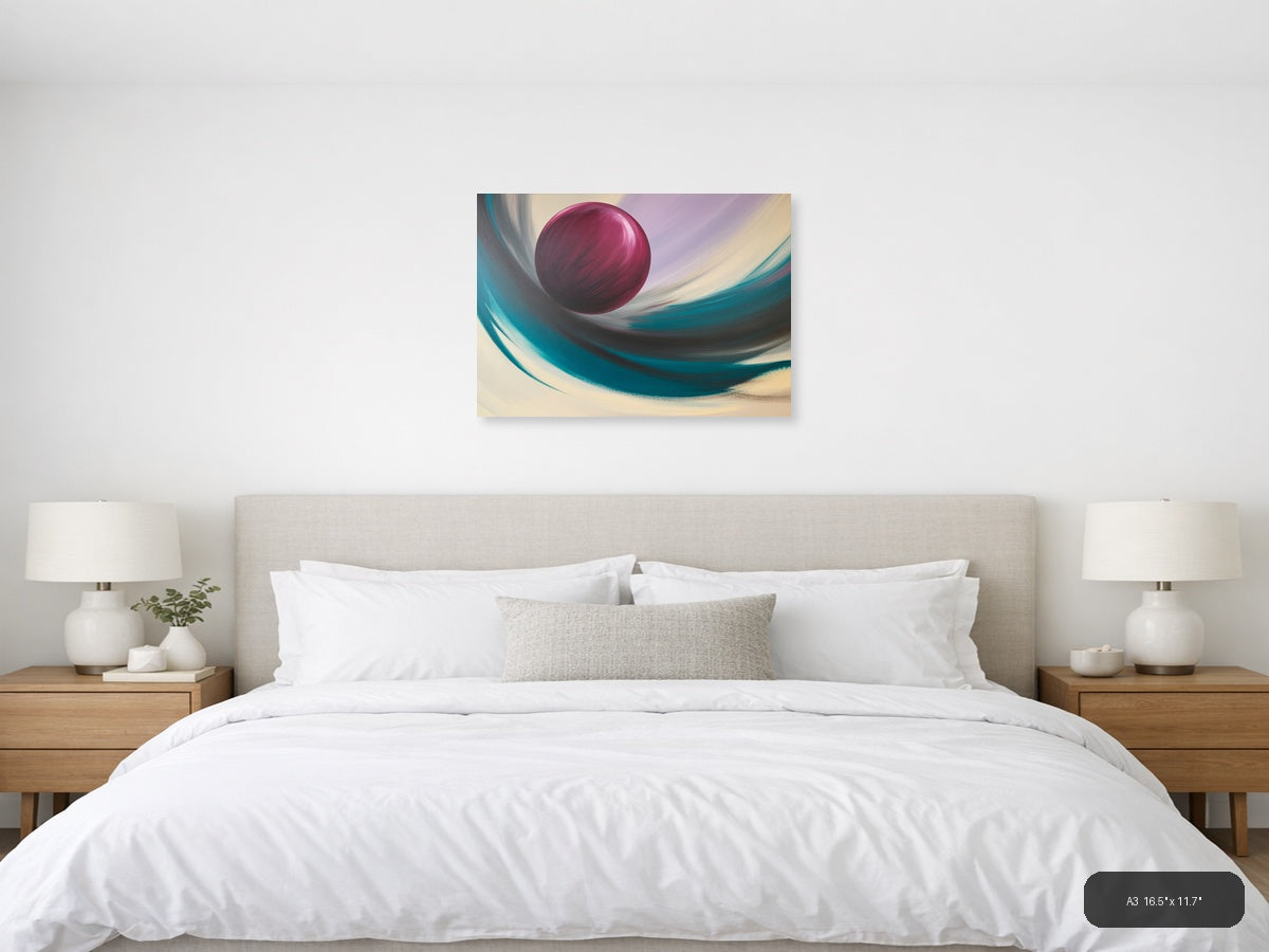Magenta Sphere Abstract Swirl Landscape Wall Art — A3 / Bedroom