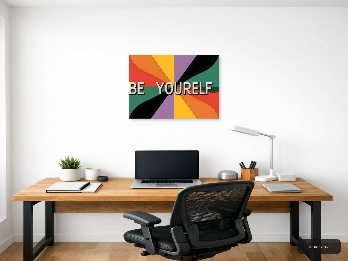 Be Yourself Retro Rainbow Burst Photography Wall Art — A3 / Office