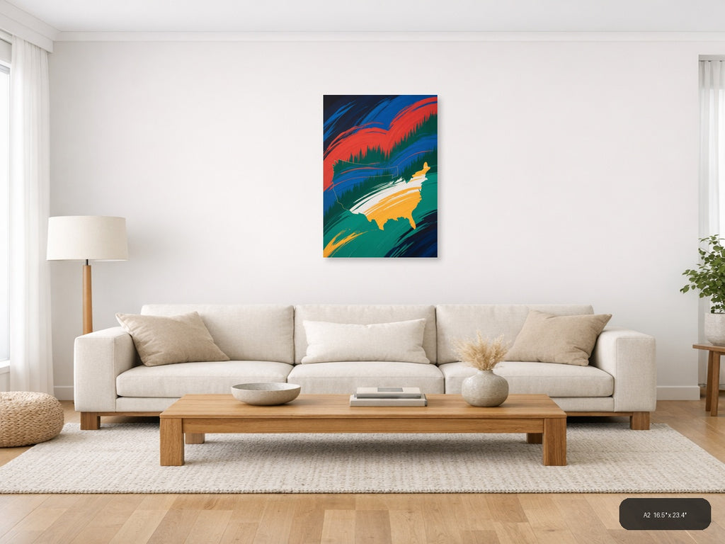 Abstract USA Map with Flowing Ribbons - Modern Wall Art — A2 / Living Room