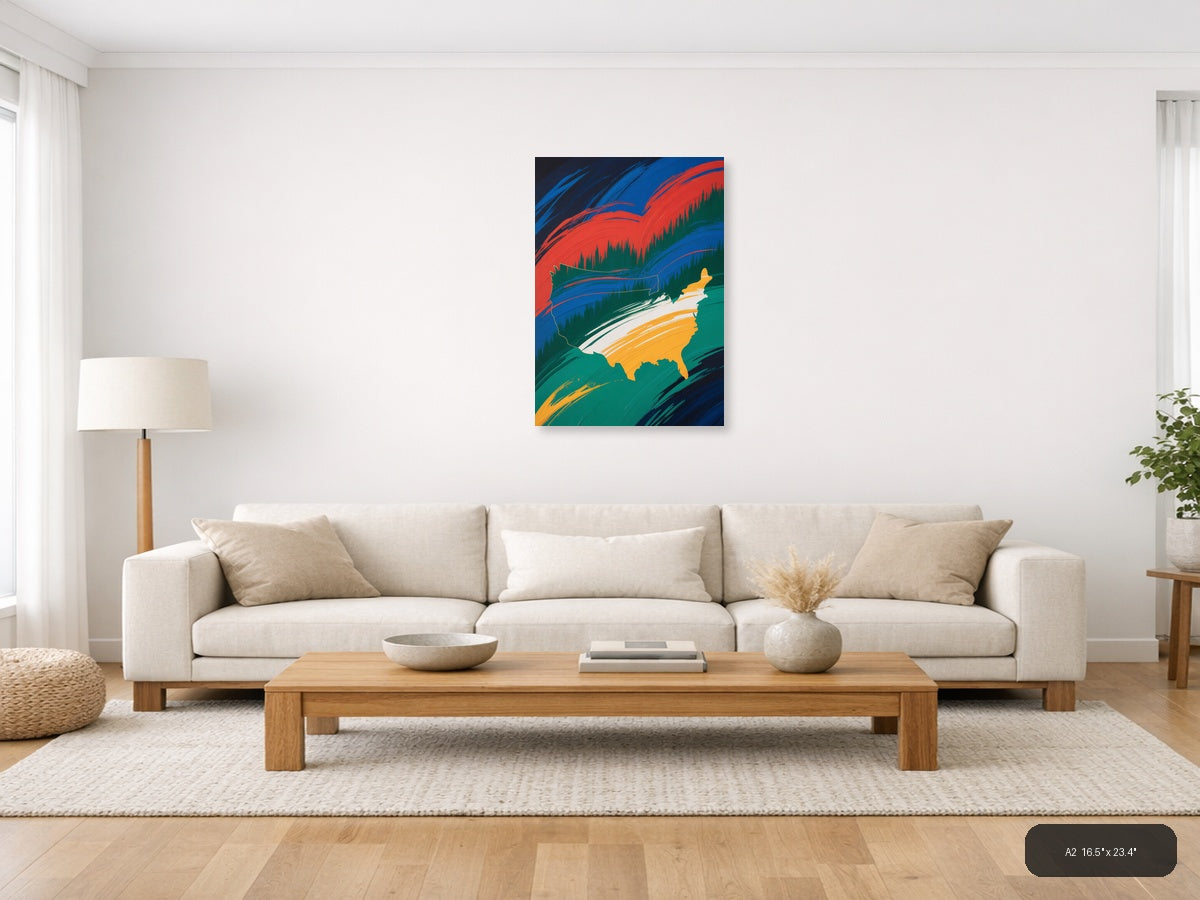 Abstract USA Map with Flowing Ribbons - Modern Wall Art — A2 / Living Room