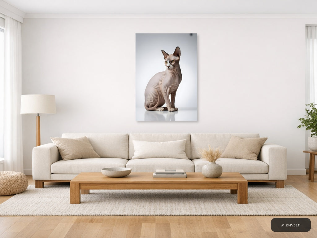 Minimalist Sphynx Cat Portrait Wall Art — A1 / Living Room