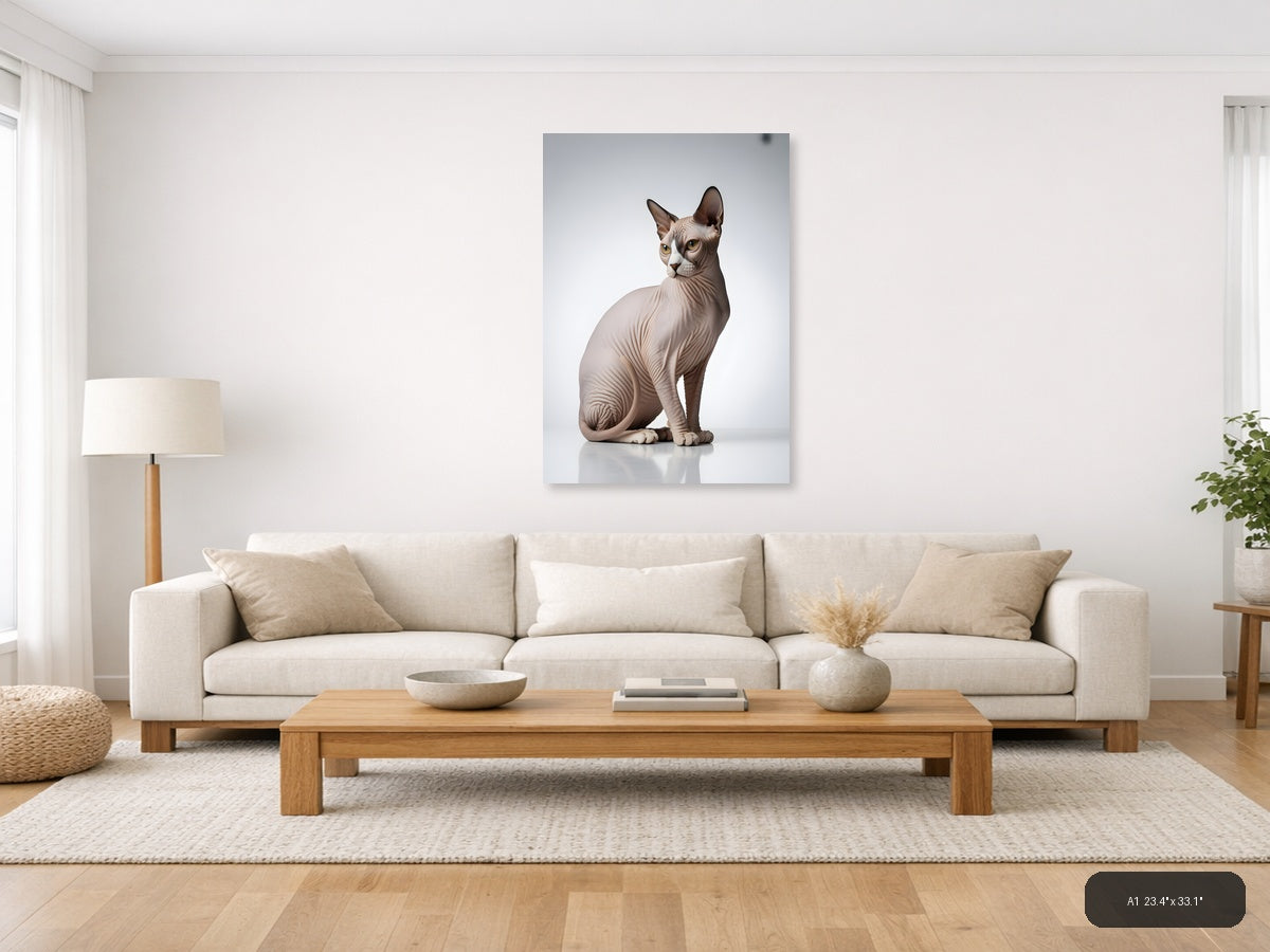 Minimalist Sphynx Cat Portrait Wall Art — A1 / Living Room