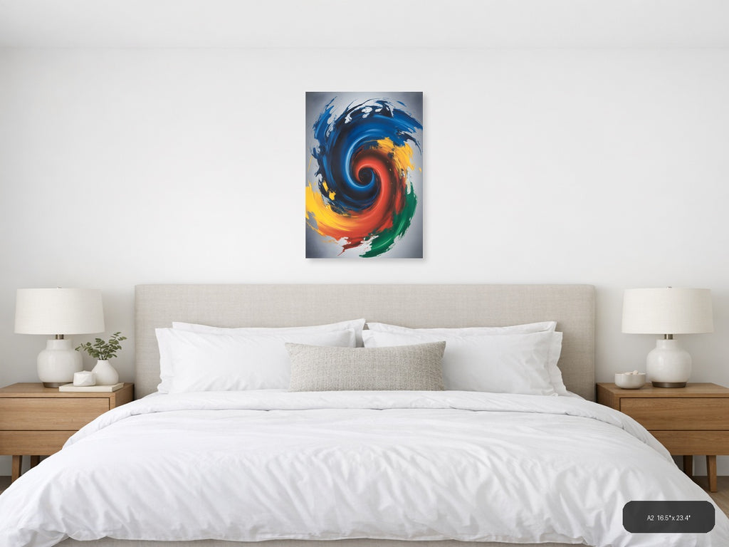 Abstract Spiral Galaxy Blue Red Yellow Wall Art — A2 / Bedroom