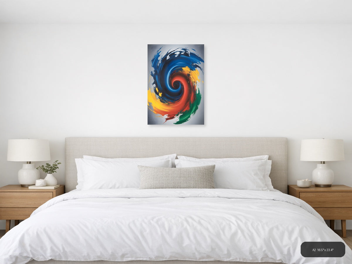 Abstract Spiral Galaxy Blue Red Yellow Wall Art — A2 / Bedroom