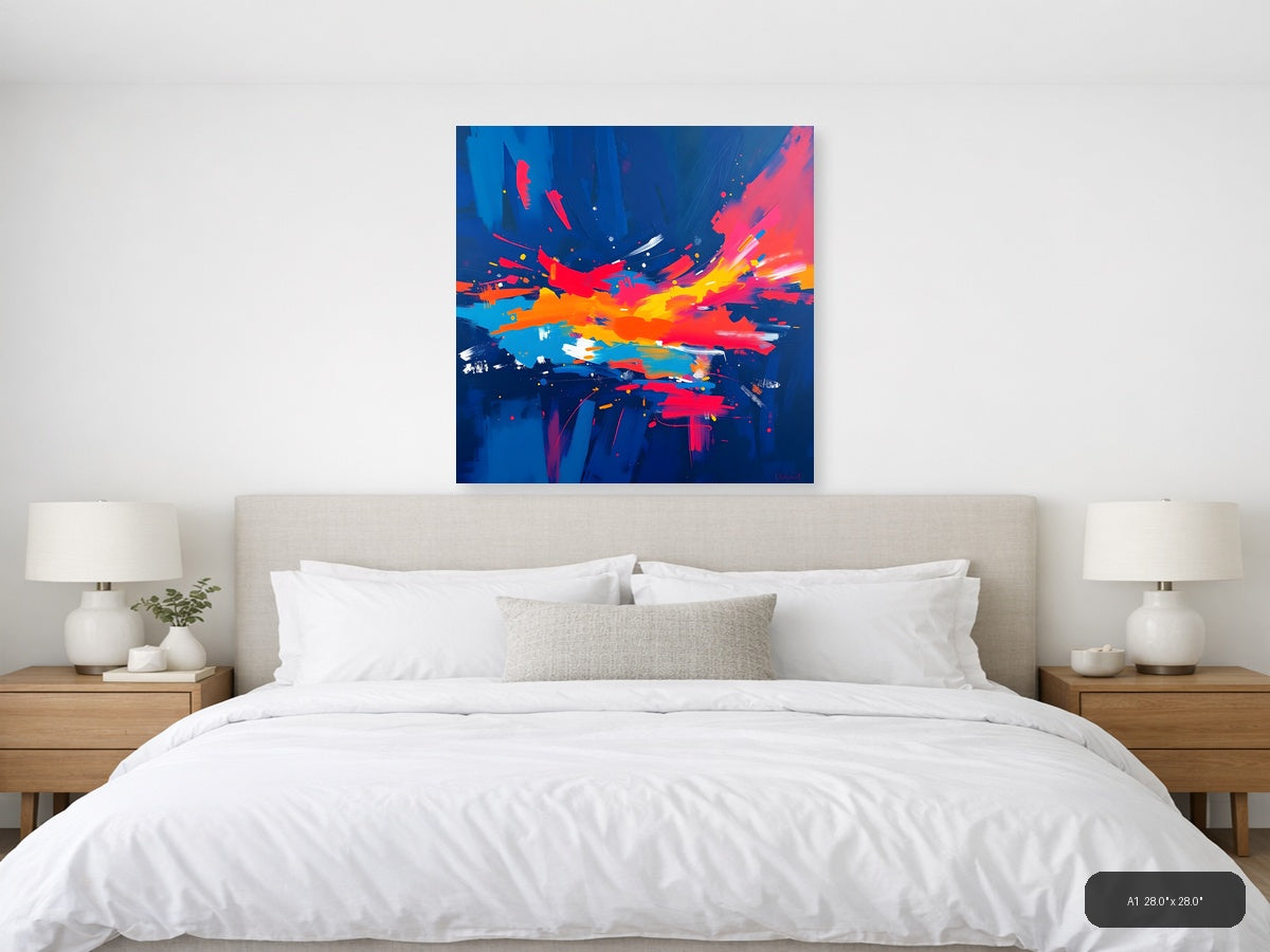 Vibrant Abstract Explosion Blue Red Yellow Wall Art — A1 / Bedroom