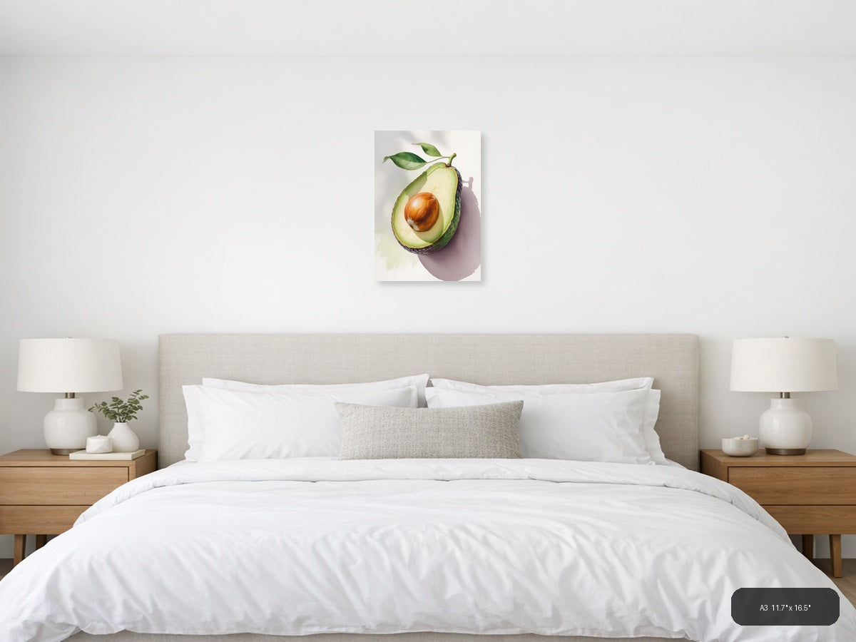 Avocado — Watercolor (Portrait) Canvas Print | Watercolor Wall Art | A4 A3 A2 A1 — A3 / Bedroom
