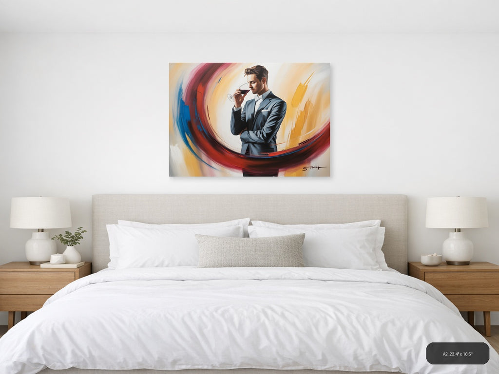Elegant Man Wine Tasting Abstract Swirl Wall Art — A2 / Bedroom