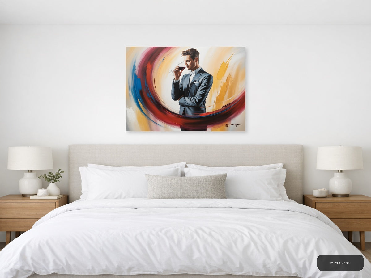 Elegant Man Wine Tasting Abstract Swirl Wall Art — A2 / Bedroom