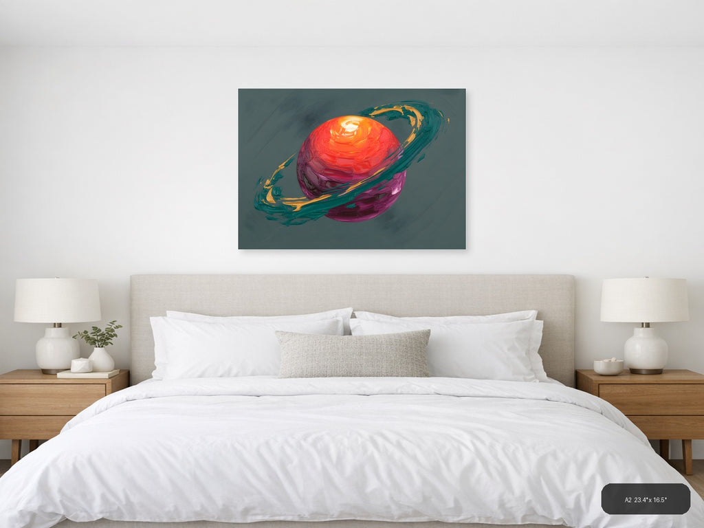 Colorful Abstract Planet with Rings Wall Art — A2 / Bedroom
