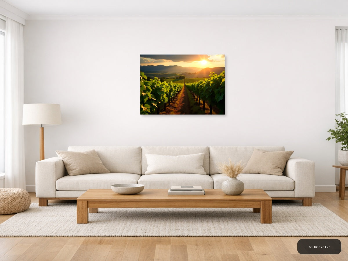 Vineyard Sunset Mountain Landscape Photography Wall Art — A3 / Living Room
