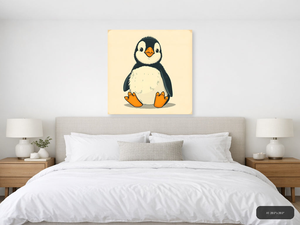 Cute Penguin Vintage Style Square Wall Art — A1 / Bedroom