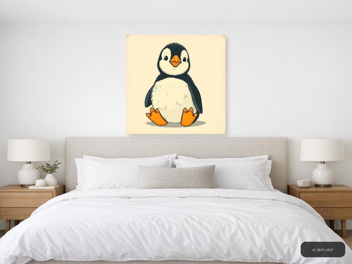 Cute Penguin Vintage Illustration Wall Art — A1 / Bedroom
