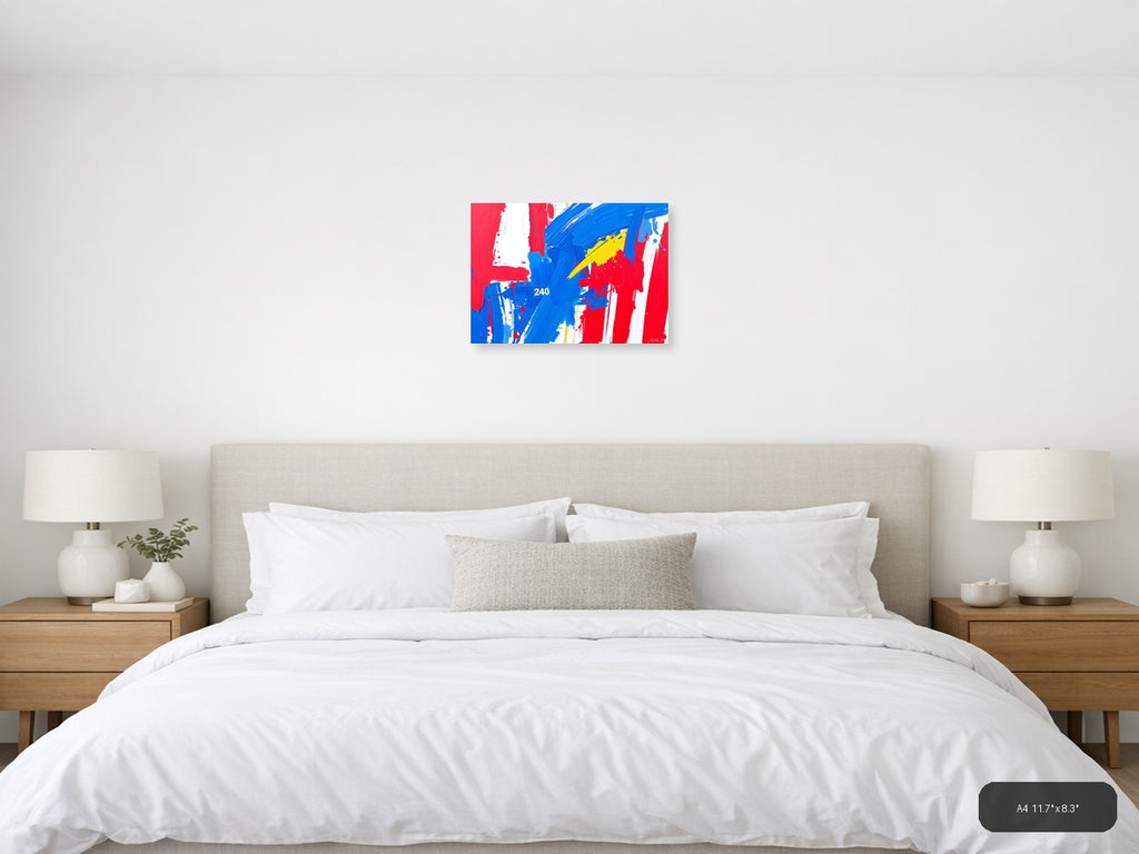 Abstract Red Blue Yellow Modern Brushstroke Wall Art — A4 / Bedroom