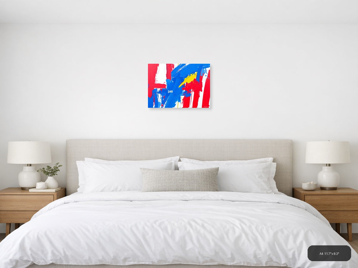 Abstract Red Blue Yellow Expressionist Brushstroke Wall Art — A4 / Bedroom
