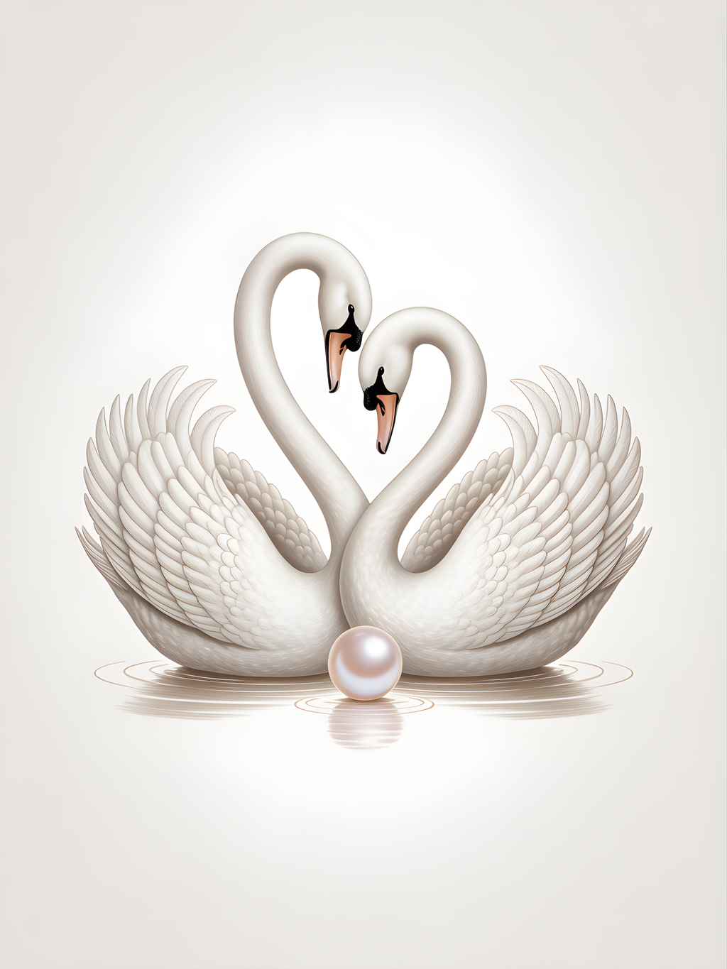 Two White Swans Heart Shape Minimalist Wall Art