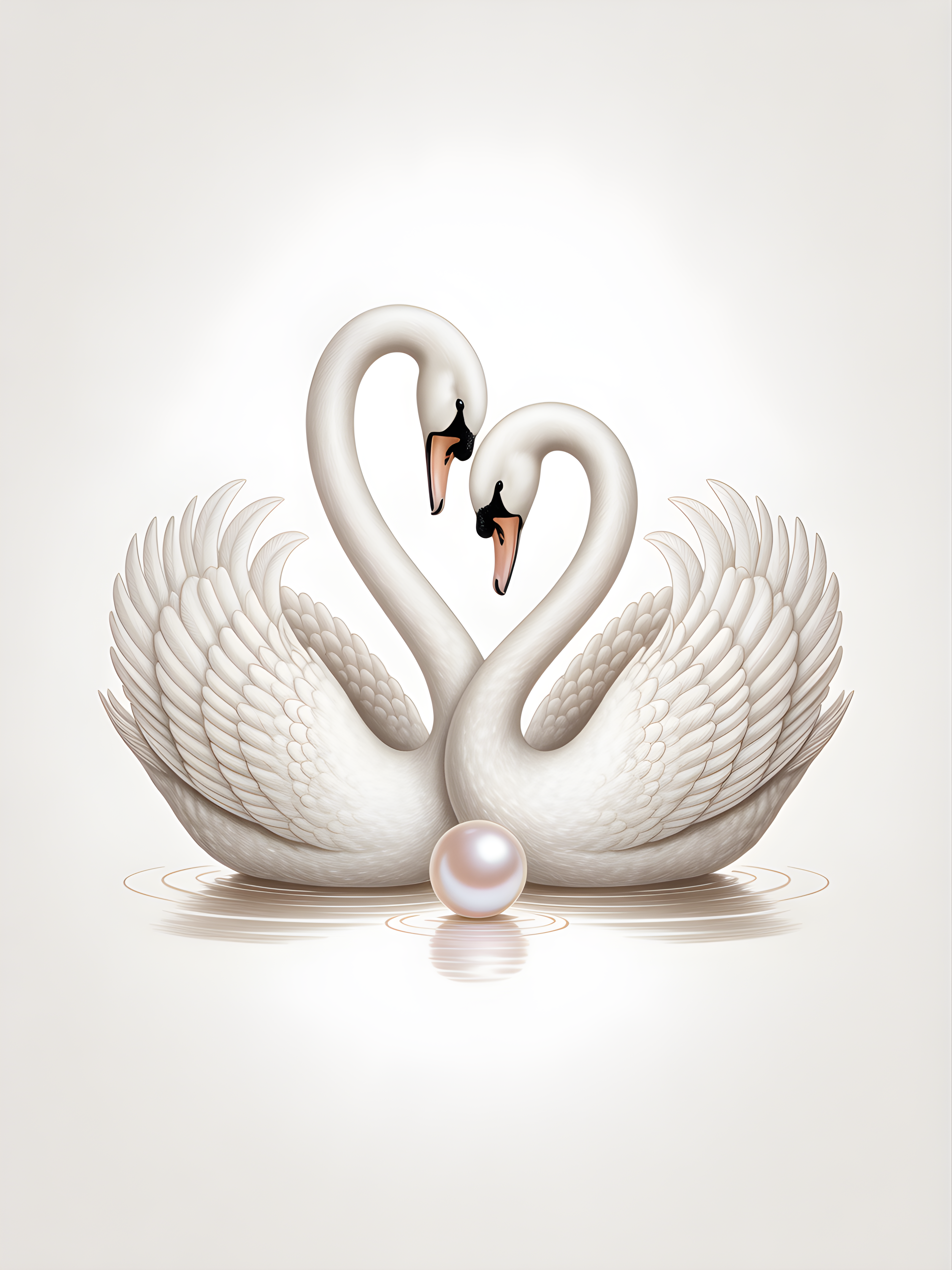 Two White Swans Heart Shape Minimalist Wall Art