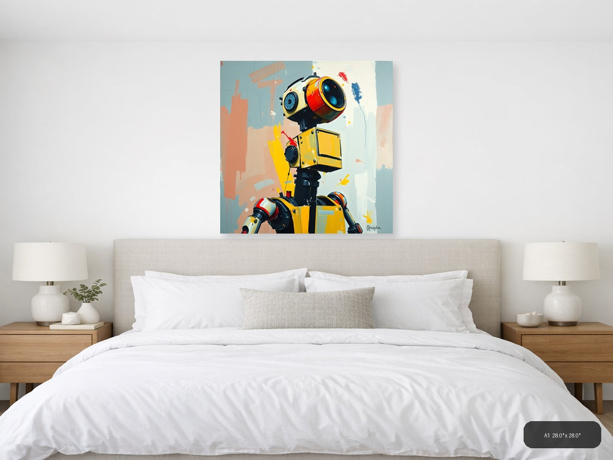 Abstract Yellow Robot Portrait Modern Wall Art — A1 / Bedroom