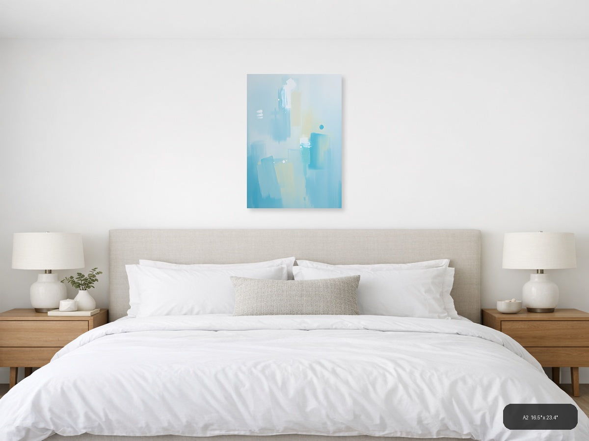 Abstract Blue and White Minimalist Composition Wall Art — A2 / Bedroom