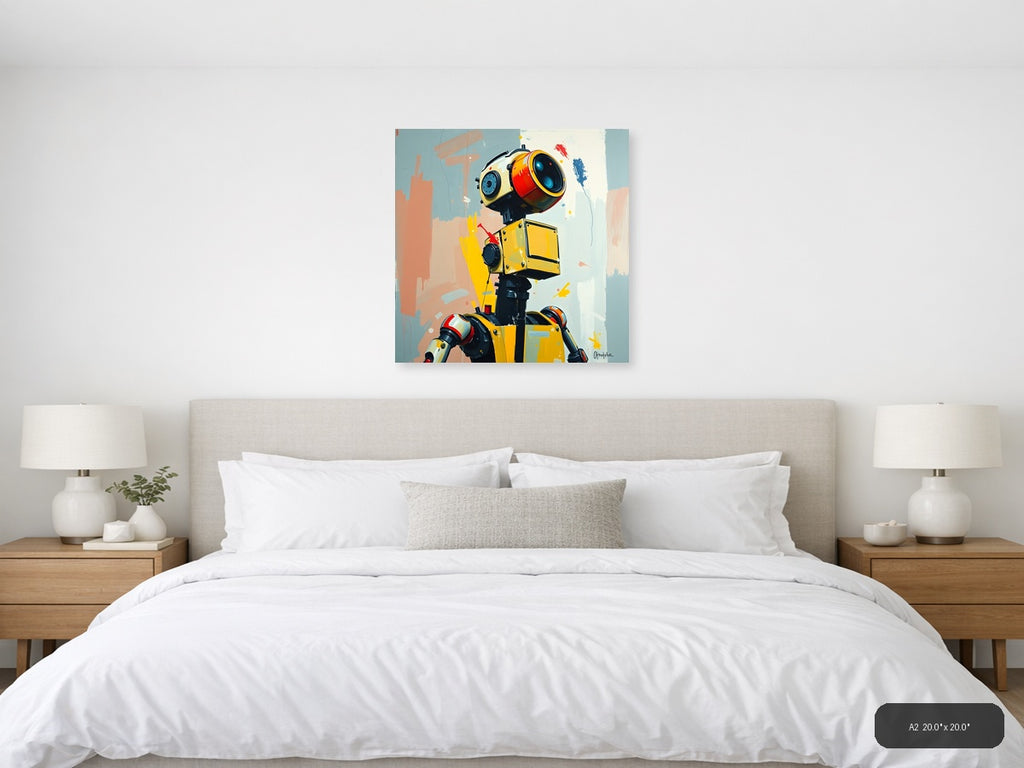 Abstract Yellow Robot Portrait Modern Wall Art — A2 / Bedroom