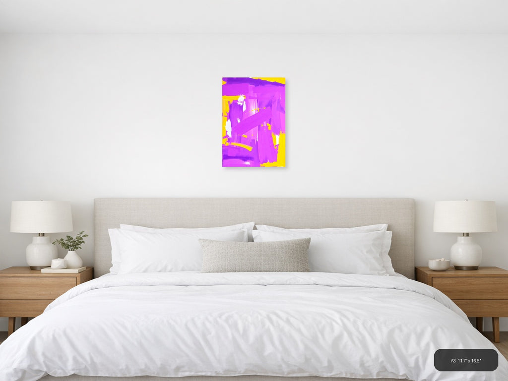 Vibrant Magenta & Yellow Abstract Paint Strokes Wall Art — A3 / Bedroom