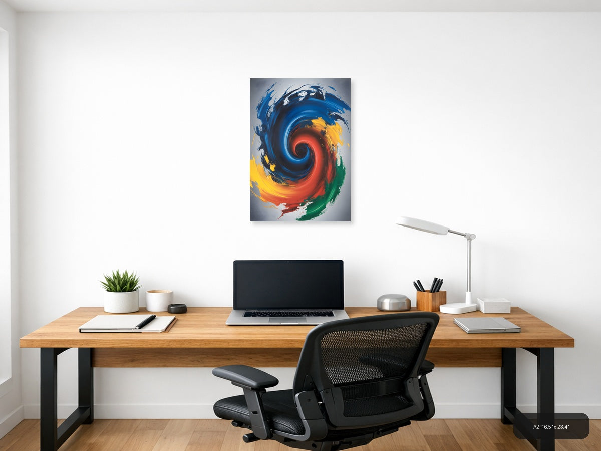 Abstract Spiral Galaxy Blue Red Yellow Wall Art — A2 / Office