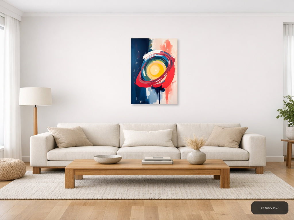 Abstract Concentric Eye Circle Red Blue Yellow Wall Art — A2 / Living Room