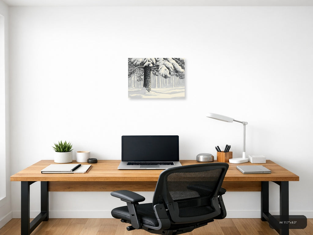 Winter Forest Snow Line Art Landscape Wall Art — A4 / Office