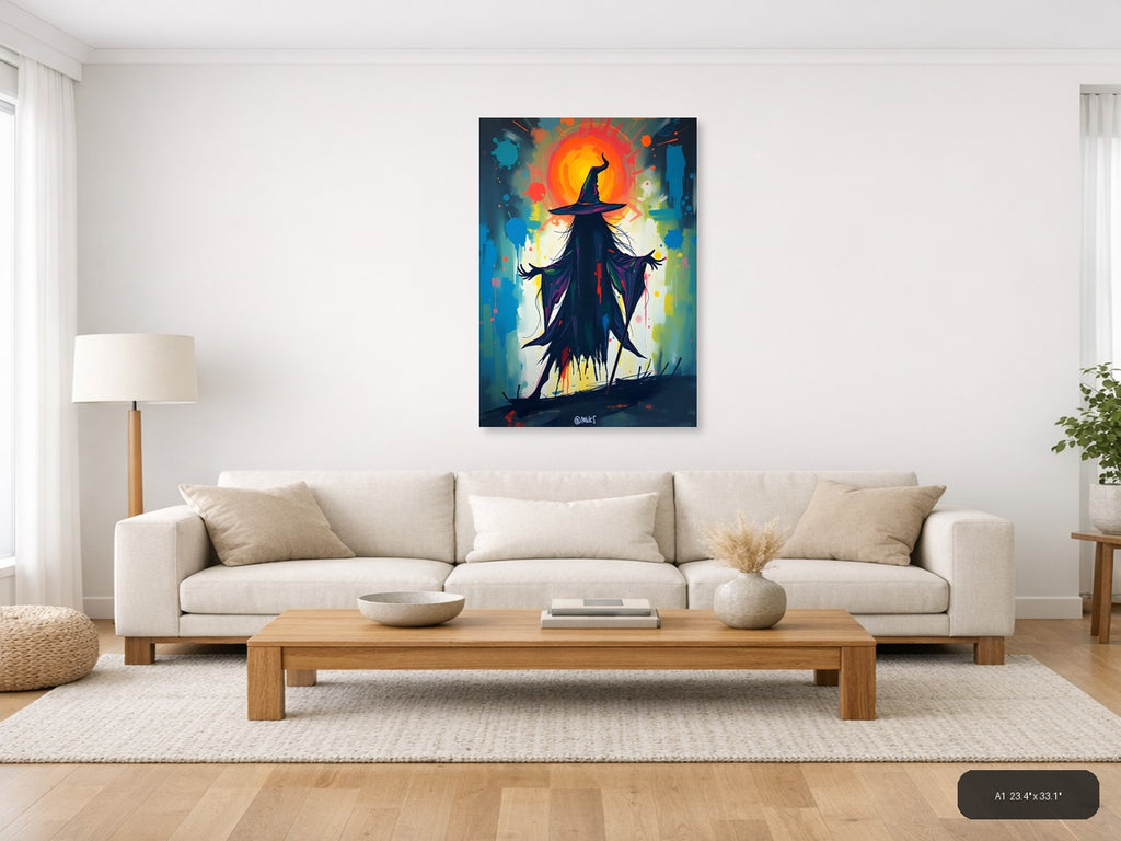Abstract Wizard Silhouette with Glowing Sun Wall Art — A1 / Living Room