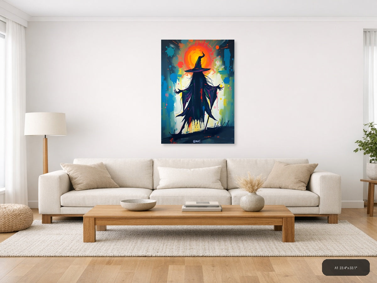 Abstract Wizard Silhouette with Glowing Sun Wall Art — A1 / Living Room