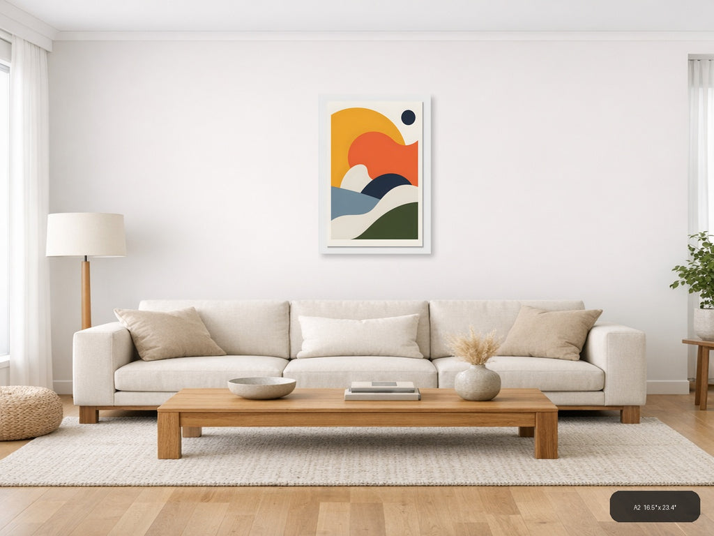 Minimalist Landscape with Sun and Waves Wall Art — A2 / Living Room