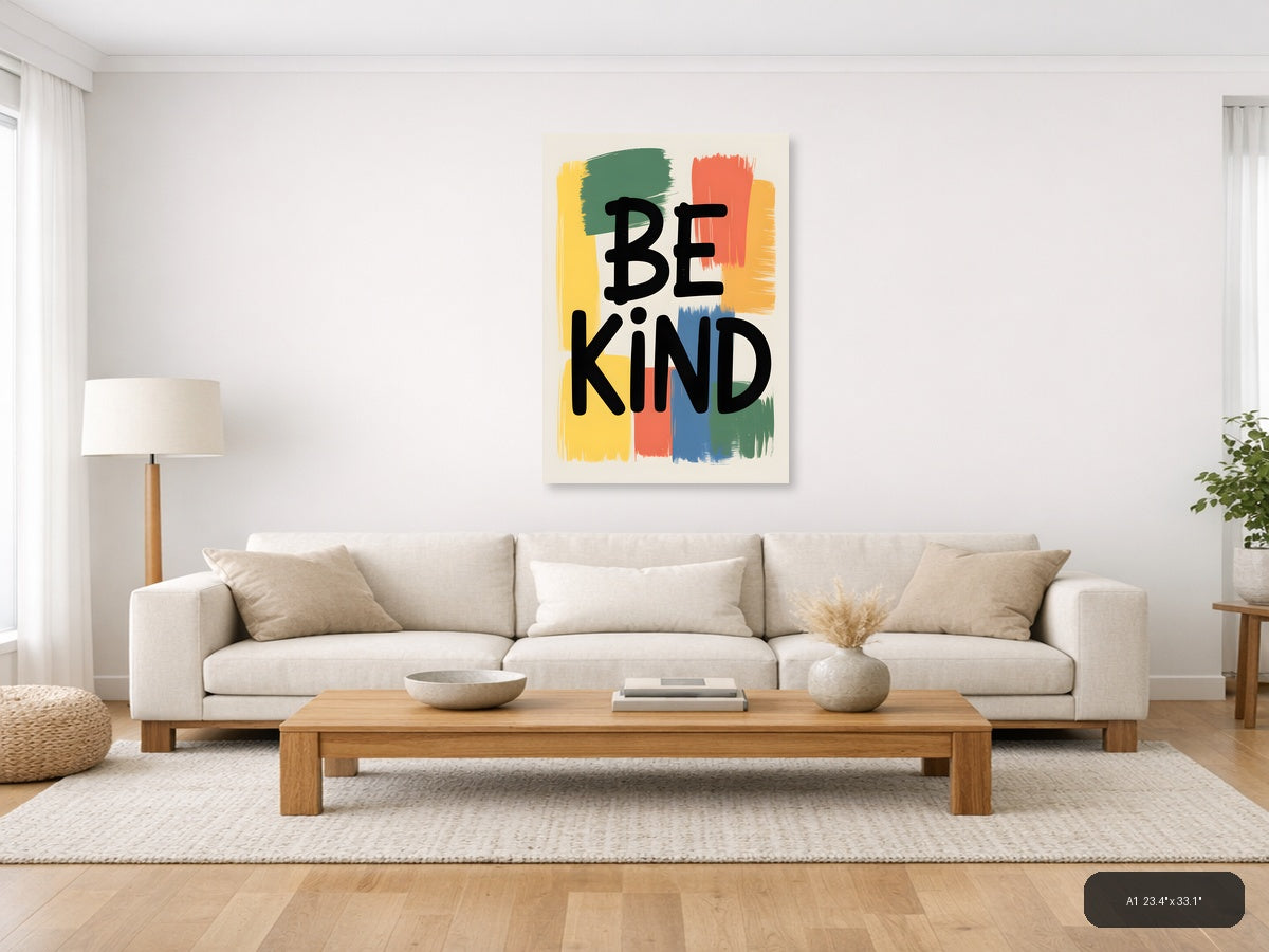 Be Kind Abstract Colorful Brushstroke Wall Art — A1 / Living Room