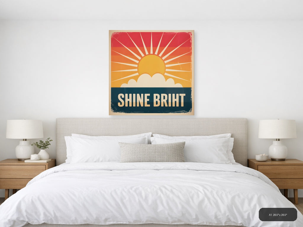 Vintage Sunrise Rays Cloud Print - Retro Wall Art — A1 / Bedroom