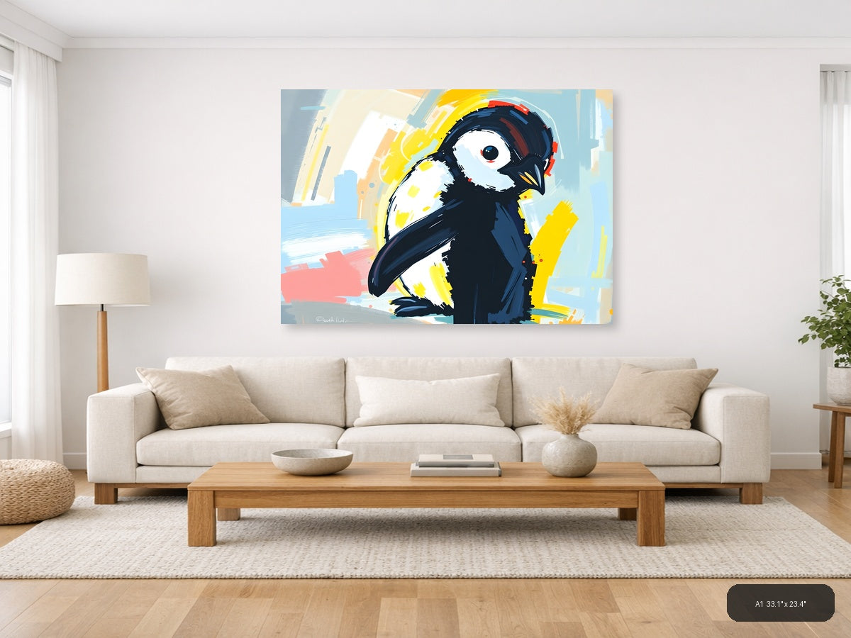 Abstract Penguin with Headphones Modern Wall Art — A1 / Living Room