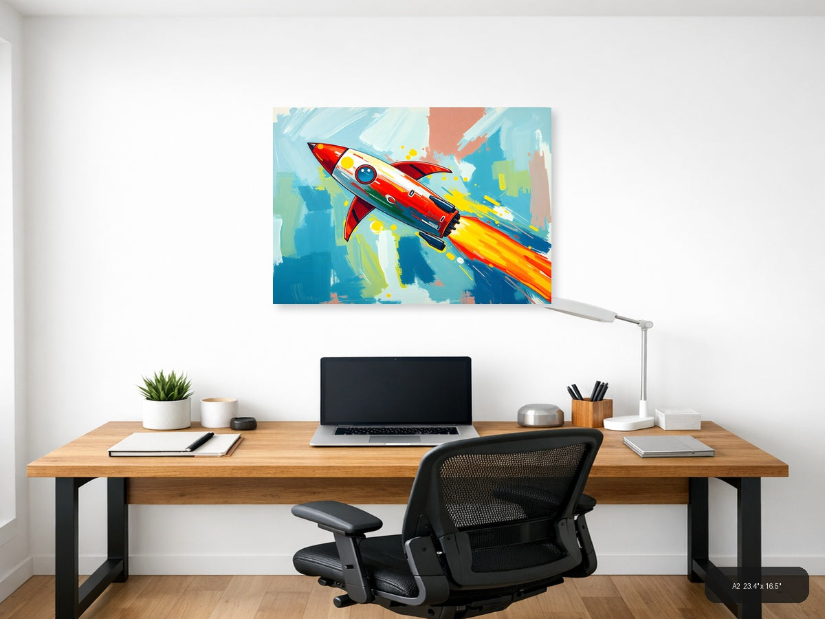 Retro Rocket Launch Abstract Illustration Wall Art — A2 / Office